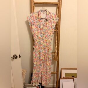 LOFT Yellow Multi Floral Maxi Dress with Button Front